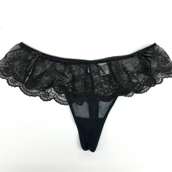 French Style Lingerie | La Senza Embroidery and Mesh Thong | Size M | Black - Picture 2 of 6